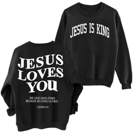 Zylkor Christian Sweatshirts for Women Faith Sweater Letter Casual Long Sleeve Tops Black