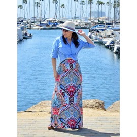 Yinggeli Women's Bohemian Print Long Maxi Skirt (X-Large, B-Flower)