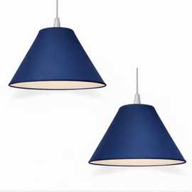 Pack of 2 Navy Lamp Shades 25cm (10") – Cotton Empire Coolie Lampshades for Table Lamps & Ceiling Pendant – E27 B22 Easy Fit, Classic Neutral Fabric