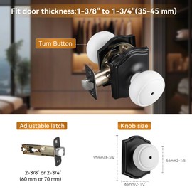 White & Black Door Knobs for Privacy, Coastal Knob with Camelot Trim