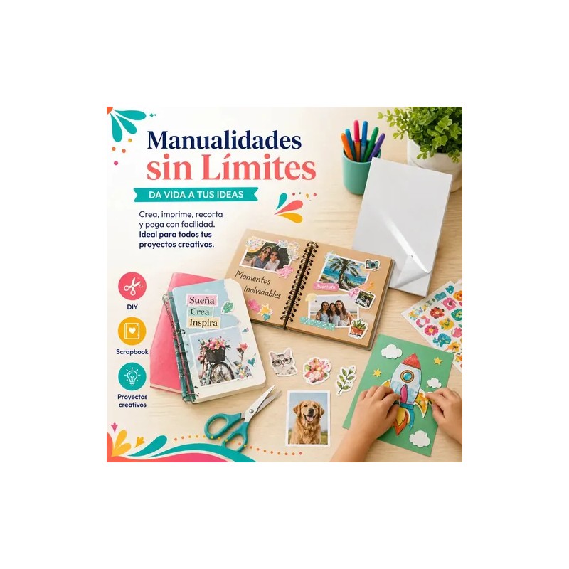 50 Hojas De Papel Fotográfico Autoadhesivo A4, 135g, Blanco