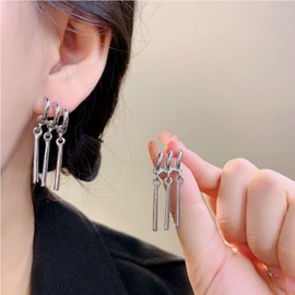 Zoro Anime Earrings for Women Men Gold Chunky Zoro Bar Earrings Zoro Anime Cosplay Drop Earrings Zoro One Piece Earrings Silver Cuff Dangle Earrings Anime Statement Jewelry (silver)