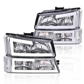 ANDPLAY LED Headlights Assemblies,Compatible with 2003-2006 Chevy Avalanche Silverado 1500 2500 3500&HD bumper Headlamp,Clear lens Chrome Housing Clear Reflector