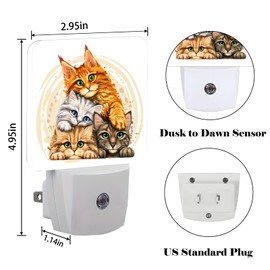 FSHVQKD Colorful Cats Night Light,Plug-in Night Lights with Dusk to Dawn Sensor for Stairway,Hallway,Bedroom Sleep Friendly Ideal for Women/Girls/Boys Gift,0.5w