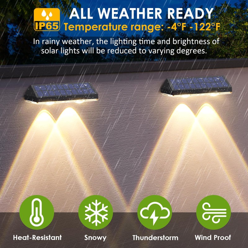 Solar Fence Lights Outdoor - 2700/4000/6000K 3 Mode, Solar Fence