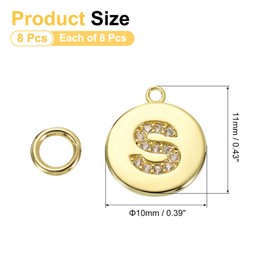 sourcing map 8 Pcs Letter Charm Bulk Initial Charm Round Alphabet Charm Pendant for Necklace Bracelet Earring Jewelry Making Diy, Gold-S