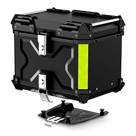 LESANM 45L Motorcycle Top Case, [Heavy Duty] Aluminum Universal Motorbike Tail Box Trunk Tour Storage with Security Lock for Helmet Luggage, Waterproof Motorcycle Top Box with Back Cushion - Black