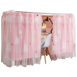Hoce Bunk Bed Curtain Gauze Bunk Bed Curtains Drapes with Lace Privacy Dorm Bed Canopy for Bottom Twin
