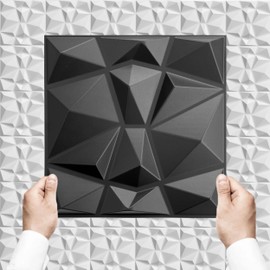 I K H E MALARKA Pack of 12 - 1.08 m², 3D Panels PVC Plastic Wall Panels Gaming Room Wall Ceiling Bedroom TV Wall 30 x 30 cm (Black D094-1)
