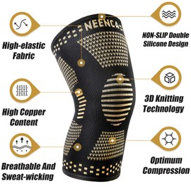 NEENCA Copper Knee Braces for Knee Pain Women & Men - 2 Pack Copper Knee Sleeves Set, Knee Compression Sleeve with Copper Ions Infused Fiber for Sports, Workout, Arthritis Pain, Meniscus Tear. ACE-52