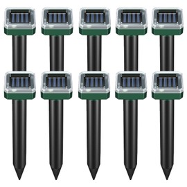 10 Pack Mole Repellent Solar Powered,Snake Repellent Ultrasonic, IP 65 Waterproof Ultrasonic Deterrent Stakes,Get Rid for Moles,Voles,Gophers,Squirrels, Voles, Skunks in Yard, Lawn, and Garden