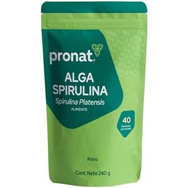 PRONAT  Alga Spirulina 100 Pura en Polvo, Suplemento Alimenticio, Bolsa con 240 gramos