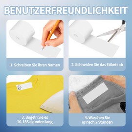 Name Labels for Clothes, 2 m x 2 cm and 1 m x 2 cm Iron-On Labels for Clothing Nursery, Laundry Labels with 3 Coloured Pens, Ideal for Children's Clothing and Nursing Homes