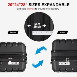 Somago Expandable Carry On Luggage Airline Approved 20" Lightweight Polypropylene Spinner Hardside Suitcase with YKK Zippers TSA Lock 40~46L (Black)