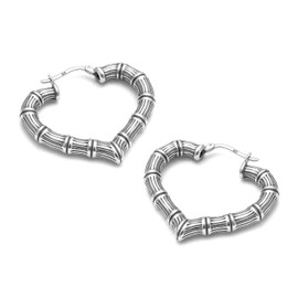 LeCalla 925 Sterling Silver Bamboo Style Hoop Earrings for Women | Antique Heart Shaped Bamboo Hoop Earring | Romantic Jewelry Gift for Her – Valentine’s Day, Anniversary, Birthday 37MM