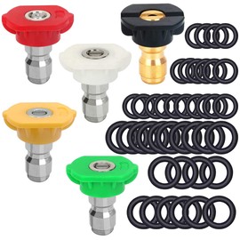 5 Pack Pressure Washer Spray Nozzles Tips + 40 Pcs O-Rings Replacement for 1/4 inch and 3/8 inch, 5 Degrees Nozzles 1/4 Inch Quick Connection Tips with M22 Quick Connect Coupler Set, 4000 PSI