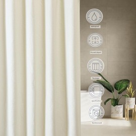 JOSVRAC Beige Shower Curtain Water Resistant Quick Dry Polyester Bathtub Tub Curtain,Shower Curtain with 12 Hooks for Wet Room Bathtub Shower Stall,beige Bathroom Curtain Set 150x180cm