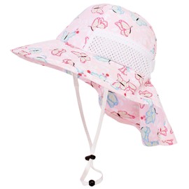 CHUNG Baby Sun Protection Hat Kids Summer Toddler Adjustable UPF 50+ Wide Brim Neck Flap Beach Play Caps for Boys Girls,Pink Butterfly,2-7Y