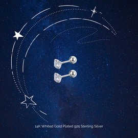 COSMO CARAT 14K Gold Plated Nap Earrings Sterling Silver Flat Back Stud Earrings Moon Star Screw Back Hypoallergenic Earrings Tiny Everyday Cartilage Helix Celestial Piercing Earrings For Women