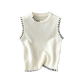 Verdusa Women's Sleeveless Sweater Old Money Ribbed Knit Pullover Binding Casual Tank Top Apricot Medium