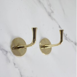 JUVOSY Unlacquered Brass Wall Hooks – Heavy Duty Handcrafted Decorative Coat & Towel Hooks with Vintage Patina Finish – Ideal for Bathroom, Entryway, Kitchen, Mudroom