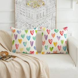 HOMFREEST Valentines Day Pillow Covers 18x18 Inch Colorful Heart Decorative Throw Pillows Farmhouse Romantic Patio Happy Valentine Cushion Case for Sofa Couch Home