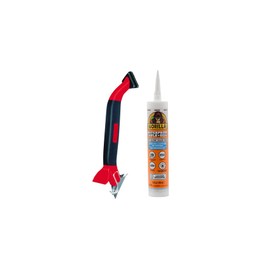 Gorilla 8060002 White 100% Silicone Sealant, 10 oz, Kit with 3-in-1 Caulk Tool for Removal and Application