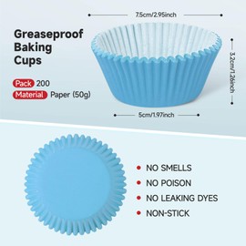 Xlloest Cupcake Liners Light Blue Baking Cups Muffin Paper Standard, 200 Pack