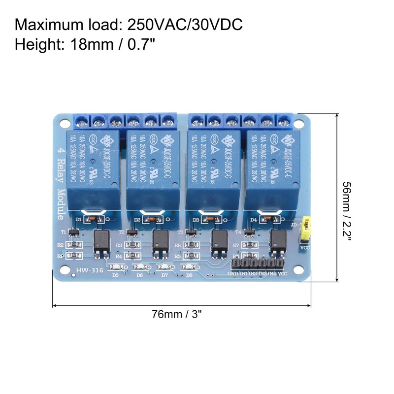 sourcing map 2 Pcs DC 5V 4 Channel Relay Module