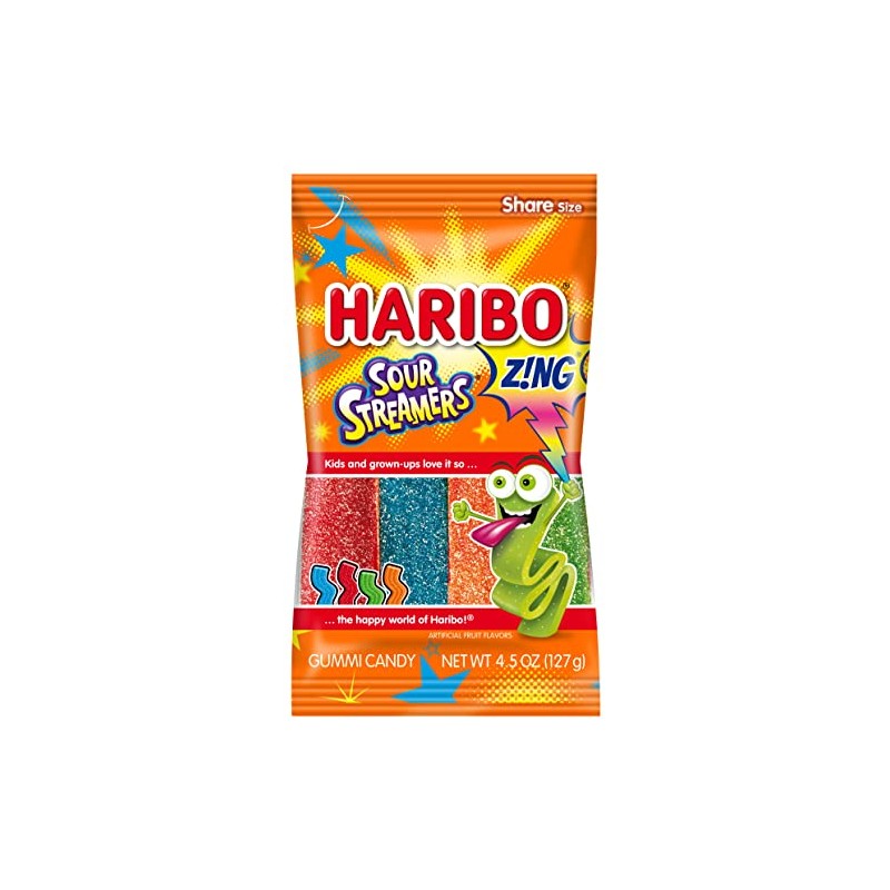HARIBO Gummi Candy, Z!NG Sour Streamers Gummy Candy, 4.5 Ounce