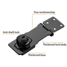 2 Packs Keyed Hasp Locks Twist Knob Keyed Locking Hasp for Small Doors, Cabinets and More,Stainless Steel Steel, Hasp Lock Catch Latch Safety Lock Door Lock with Keys (4inch, Bliack)