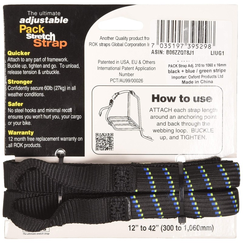 Oxford Rok Straps MD 16mm Adj Black + blue/green -