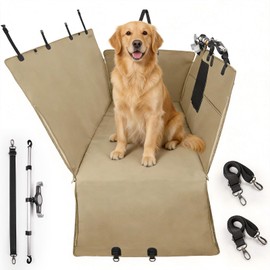 Furri&Me Dog Car Seat Cover, Back Seat Cover for Dogs Pet Car Seat Protector 400lbs Capacity Waterproof Non-Slip Bench Hard Bottom Car Seat Cover for Most Cars Trucks SUVs(Tan)