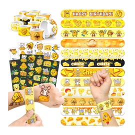 96 PCS Cheese Party Favors Set – 72 Pre-Cut Temporary Tattoos & 24 Slap Bracelets for Kids, Perfect for Cheese-Themed Birthdays, Classroom Rewards & Party Decorations