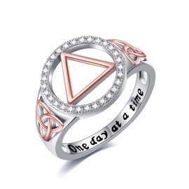 HUKKUN AA Sobriety Gifts 925 Sterling Silver Alcoholics Anonymous Ring Celtic Stay Sober Recovery Rings Alcoholics Anonymous Gifts for Women Friend US Size 5 6 7 8 9 10 11, Metal, Cubic Zirconia