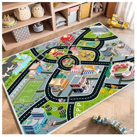 Kids Car Rug, Carpet Playmat for Toy Cars and Train, Road Traffic Play Mat for Kids, Play Area Rug with Non-Slip Backing, Ideal Gift for Children's Room playroom(3.3×4.9ft/39×59in)
