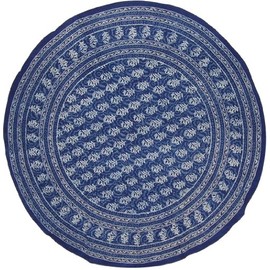 Homestead Block Print Round Cotton Tablecloth 72" Indigo Blue
