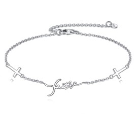 LWQQWL Faith Bracelet for Women 925 Sterling Silver Faith Cross Bracelet Religious Jewelry Gifts