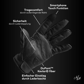 Mycl Turell Easy Rider Motorcycle Gloves - Men's Motorcycle Gloves - Genuine Leather - Men's Motorcycle Leather Gloves with Aramid Reinforcement - Simple and Elegant - Retro Vintage Look (Black, L)