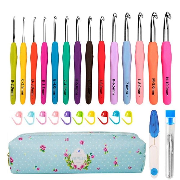 Yarniss Crochet Hooks,14 Size Crochet Set 2mm(B)-10mm(N), Ergonomic Crochet Hooks