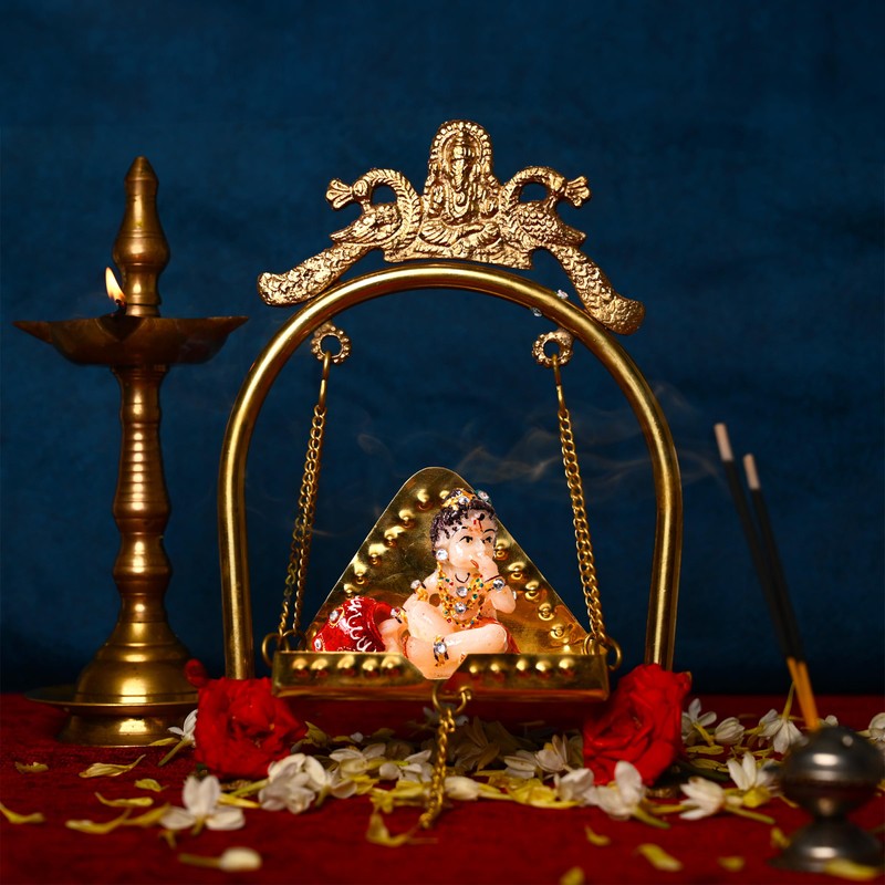 Tarini Gallery Brass Laddu Gopal Jhula Krishna Palna Swing Indian