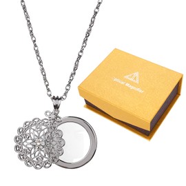 Magnifying Glass Necklace, 3 Time, Pendant Magnifying Glass, Neckless, Stylish, Sweater Chain, Flower Shape, Openwork Pattern, Metal, Pendant Magnifier, Portable, Convenient, Newspaper, Magazine,