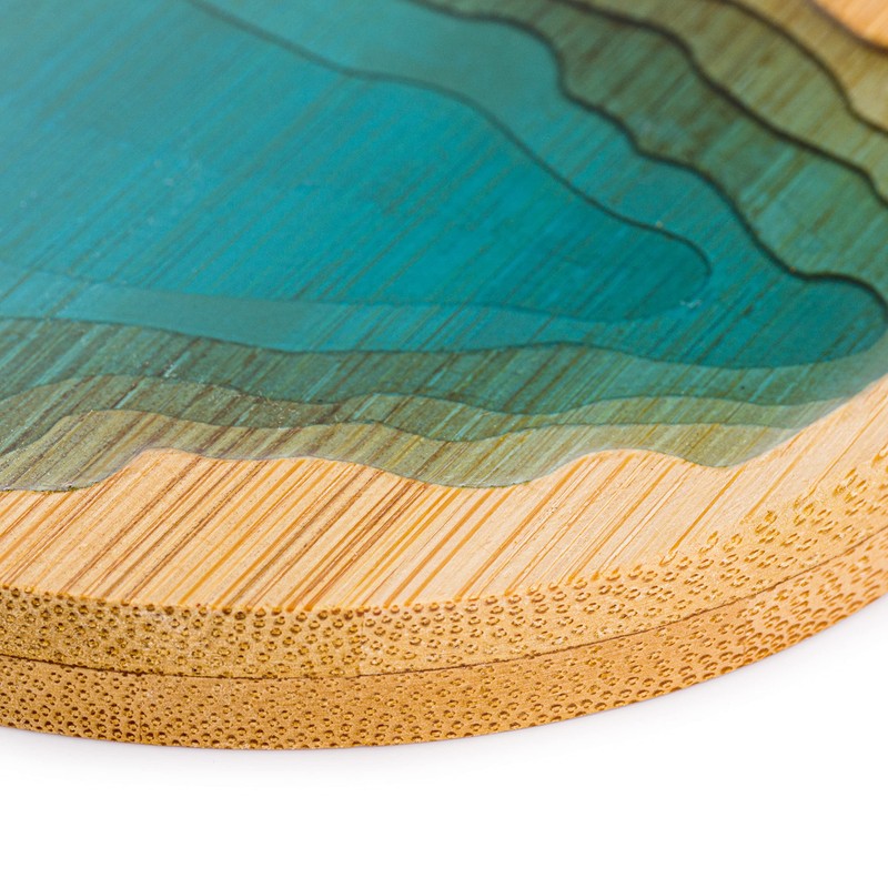 Round Ocean Wave Epoxy Resin and Bamboo Coaster Drink Mat