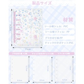 A7 Sealing Book, 20 Refills, 10 Dedicated Backing Paper, 2 Zippered Pockets, 2 Underlayment, Binder Seal Storage, 6 Holes, Push Up, Cards, Photo Organization, Star Pattern, Purple