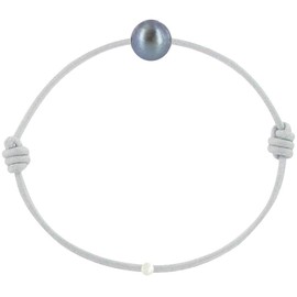 LES POULETTES BIJOUX - Dyed Dark Grey Cultured Freshwater Pearl Bracelet 8-9 mm - My Pearl - with Wax Cords - Classics - Light Grey