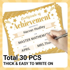 Doodlream 30 Golden Star Certificate of Achievement Completion Award Recognition Paper, 25 x 20cm Blank Preschool Kindergarten Graduation Diploma Certificates Student Sports Activities Award