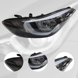 Headlight Assembly for 2016 Hyundai Elantra Value Edition, 2014-2016 Elantra Sedan GL, GLS, L, Limited, SE, Sport, Halogen Headlamp, Clear Lens, 921023Y500 (Left Driver + Right Passenger Side)