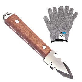 Oyster Knife with Shucking Gloves – Professional Oyster Shucker Seafood Tool Set – Stainless Steel Blade with Hardwood Handle – Multifunctional Shellfish Opener for Oysters, Clams, Mussels