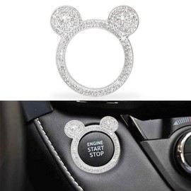 Engine Start Stop Button Decor Ring Cover, Sparkly Push to Start Button Cover Sticker, Bling Rhinestone Key Ignition Knob Ring Decorations Car Interior Decor Accessories for Women Girl (White)