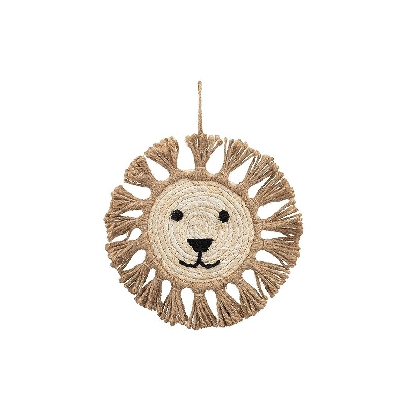 Natural Hanging Cartoon Lion Face Plaque 25cm Macrame Wall Nursery